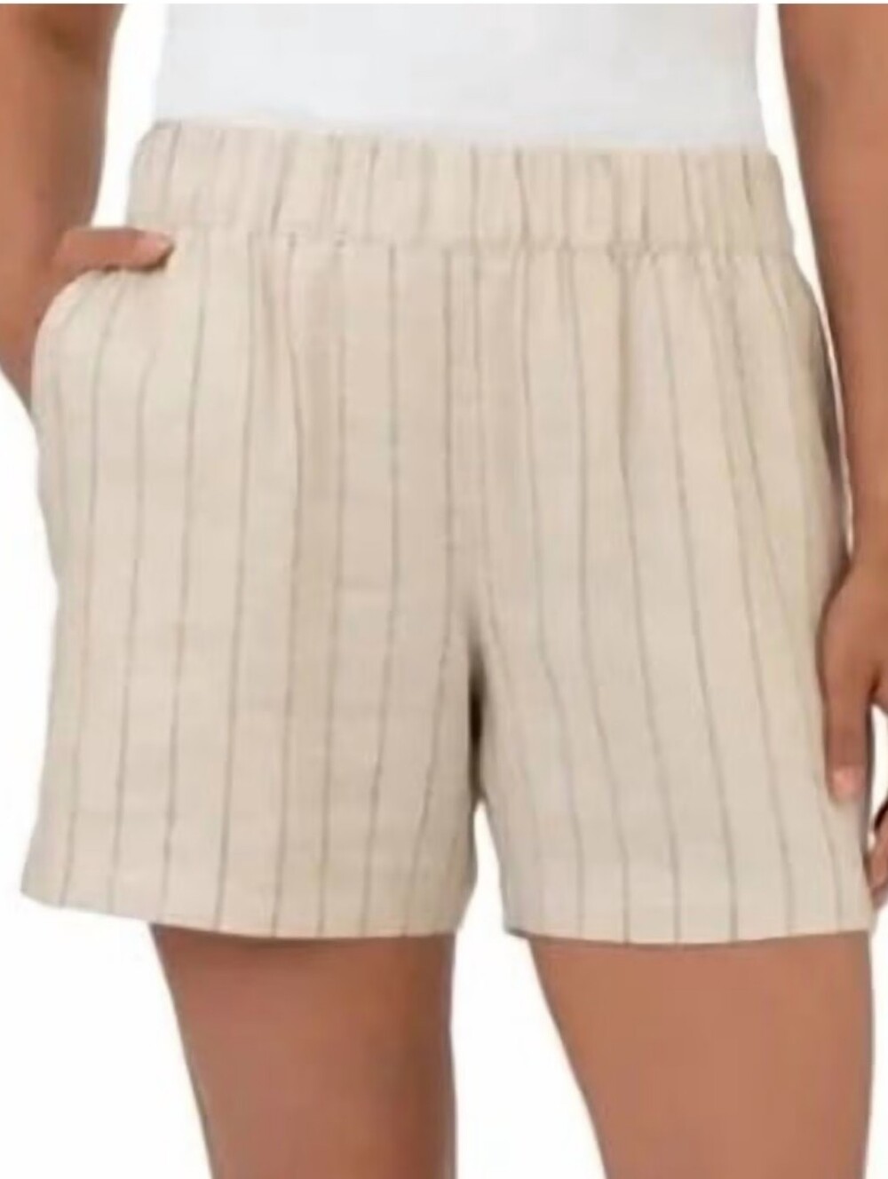 Blank NYC cream black striped linen blend pull-on shorts